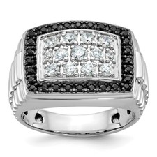 14k White Gold 1Ct Black and White Diamond Cluster Ring For Men Size 10
