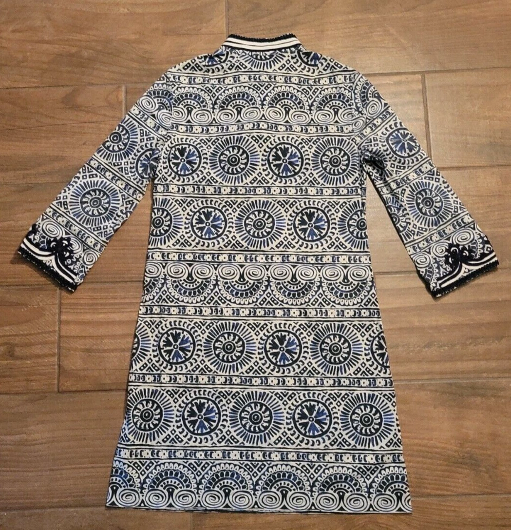 Tunica da spiaggia Tory Burch Midi da donna blu e bianca taglia 4 motivo floreale azteco