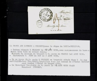 BRIEF VON 1838 von Chalons nach Pont du Roy Transitstempel Troyes