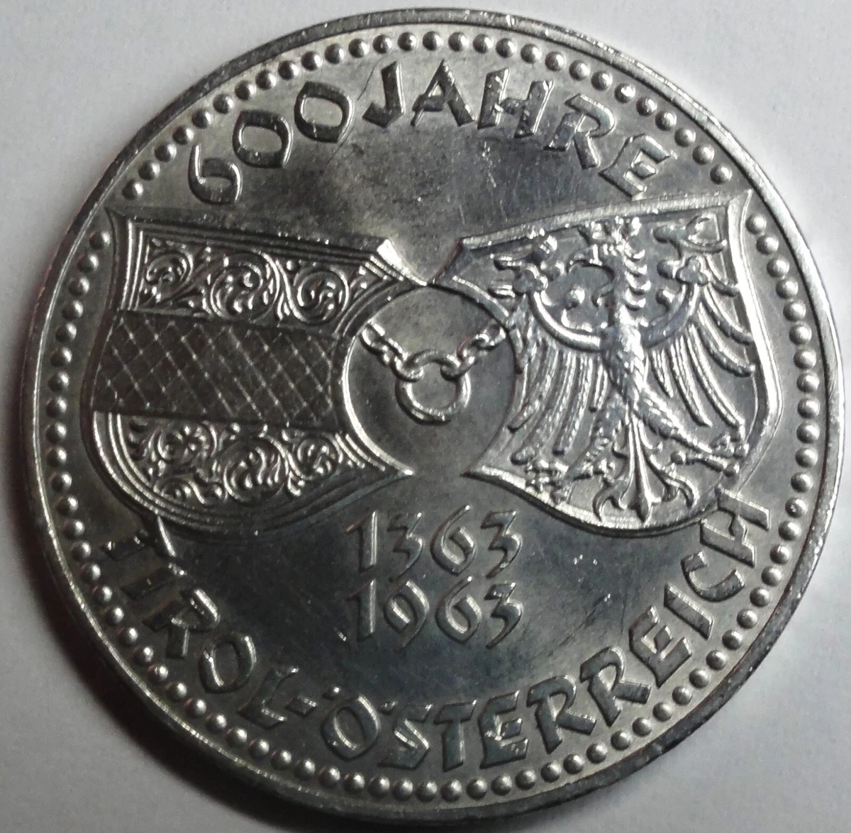 Österreich 50 Schilling SILBER-900 Münze 1963: 600 JAHRE TYROL  st/unz + Kapsel