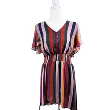 Eyeshadow Womens Shift Dress Striped Multicolor Smocked Short Sleeve Plus 1X 