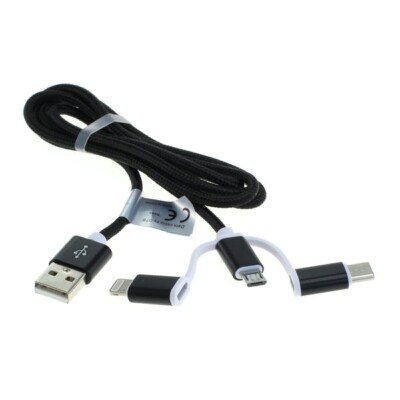 OTB - Datenkabel 3in1 - iPhone / Micro-USB / USB-C - Nylonmantel - 1m - schwarz