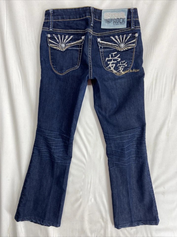 CRYSTAL ROCK by Chrystal Audigier Women's Size 27 Denim Jeans Bootcut Low-Rise - Image 2 of 4