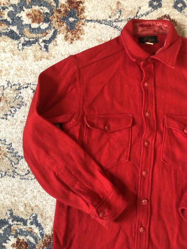 Vtg 1950s LL Bean Black Label Chamois Red Flannel Shirt Mens Medium - Image 3 of 4