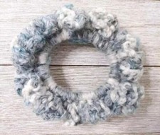 crochet womans handmade hair scrunchie pony tail holder white blue 1pc