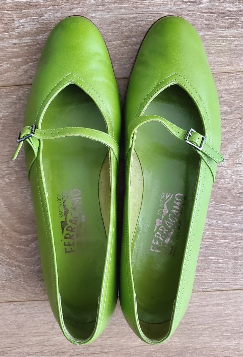 Salvatore Ferragamo Women Shoes Size 7 C Green Audrey Mary Janes Italy Like New
