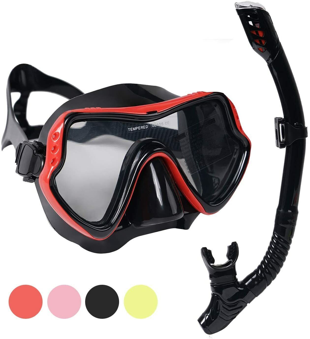 MOCOTONO Scuba Snorkeling Set, Panoramic View Anti-Fog Diving Mask,Anti-Leak Red