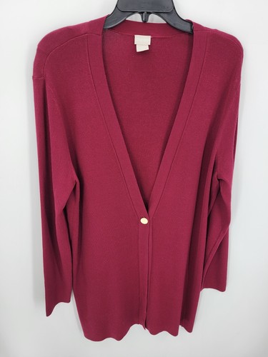 Chicos Strickjacke Pullover Damen Große 2 weinrot Einknopf minimalistisch modern