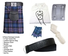 Scottish Pride of Scotland Tartan 5 Yard Kilt Traditional Wedding 9 Pcs Outfit