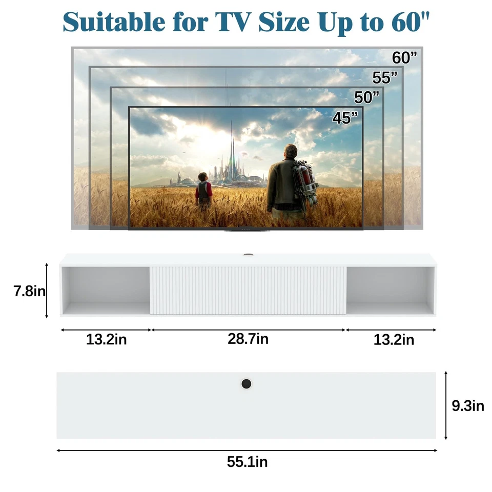 Soporte de TV Flotante 55" W con Luces LED Montado en la Pared Centro de Entretenimiento con... Foto 2 de 4