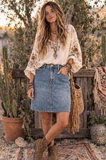 Vintage Denim Skirt Straight Midi Blue Wash Low Rise Front Split Sz 12 Pockets