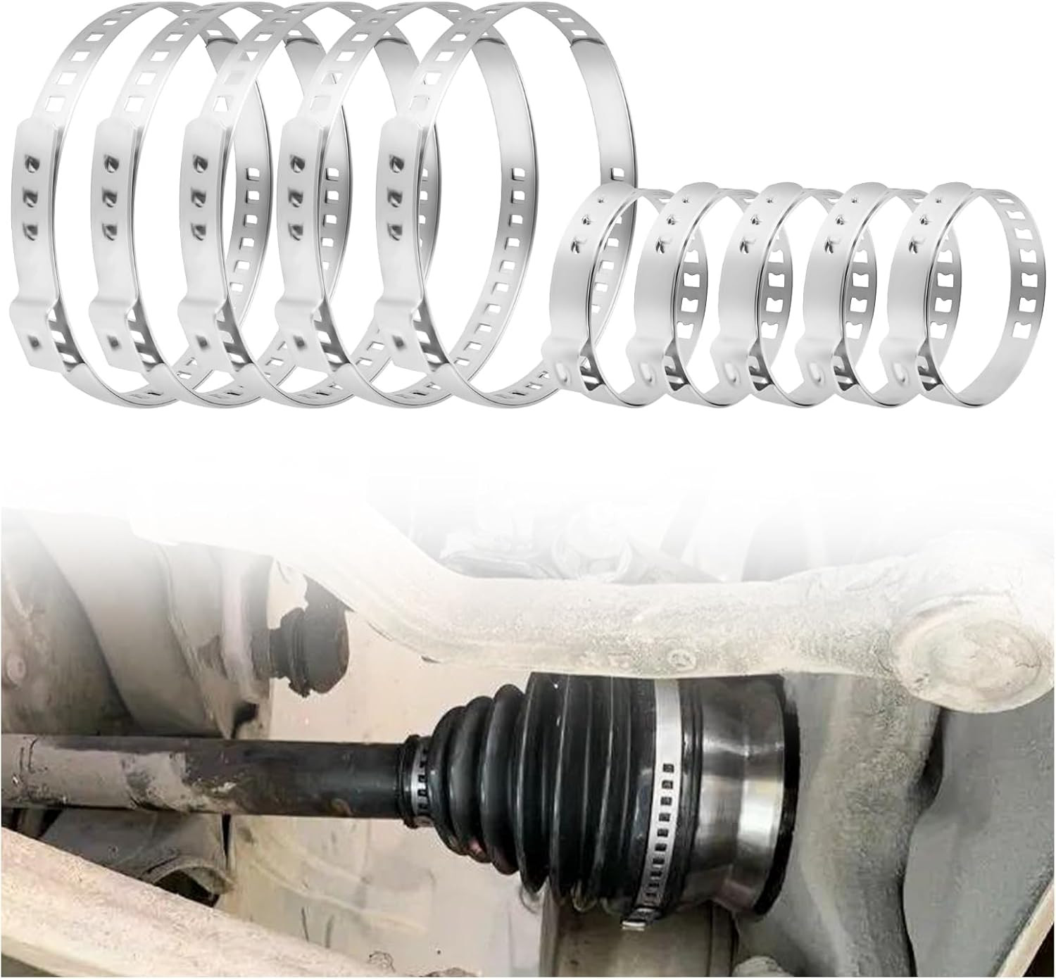 10PCS CV Boot Clamp Kit Include 5PCS Small and 5PCS Large Hose Clamps,Adjustable