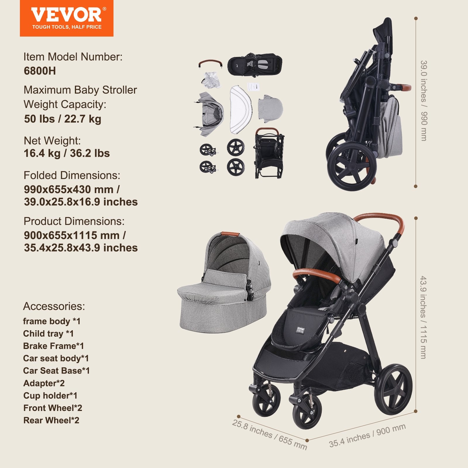 NEW Travel System Stroller with Infant Bassinet,2-in-1 Baby Cradle Stroller Comb