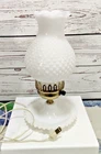 Vtg White Milk Glass Hurricane Lamp Hobnail Pattern Scalloped Edge Shade Works