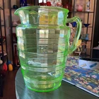 Vintage Anchor Hocking “Banded Rings” Uranium 80oz. Pitcher Green 8.25” Tall