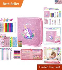 Fruit Scented Markers Set 56Pcs with Glitter Pencil Case & Stationery,Art Sup...