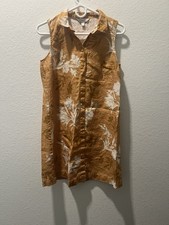 Garnet Hill Women’s 100% Linen Sleeveless Floral Button Front Shirt Dress