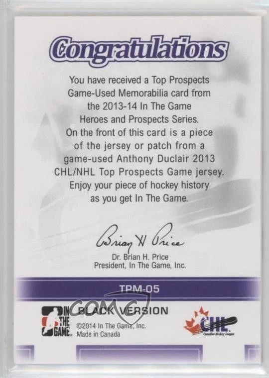 2013-14 ITG Heroes and Prospects Top Game-Used Black Jersey /160 Anthony Duclair - Image 2 of 2