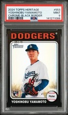 Yoshinobu Yamamoto 2024 Topps Heritage Chrome Black Refractor PSA9
