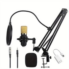 Professional condenser microphone set, including boom arm stand and pop filter