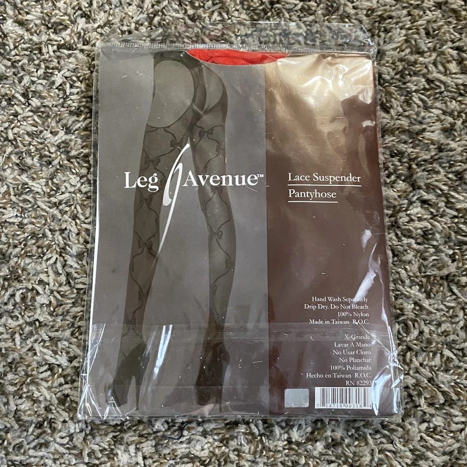 Leg Avenue Pantyhose One Size 90-165 Wt Red Lace Suspender Holiday Party NWT - Image 2 of 3