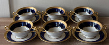 Lenox Cobalt Blue Gold 6 Cream Soup Bowls J19K Green Backstamp Gumps