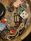 Large  Vintage Costume Jewelry Lot Glass Stones Shell Signed Unsigned
