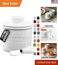 Butter Crock With Lid Spreadable Butter Keeper Ceramic French Dish White