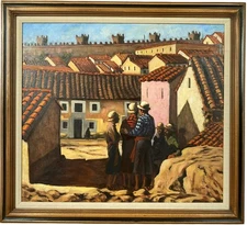 Eileen Cohen Oil Painting Spain Walls of Avila Village Framed Signed Cezanne Sty