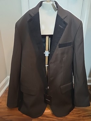 Marc Ecko Men s Cut & Sew Dark Chocolate Pinstripe Blazer Medium Y2k Grunge NWT