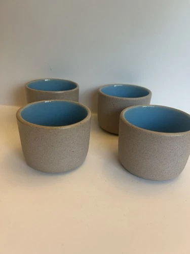 Vintage The Pigeon Forge Pottery Dogwood Cup 2" Tan And Blue Set Of 4 Pre-owned