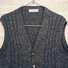 Jantzen Men's Large Gray Speckled Button-Front Sweater Vest Pockets USA Vintage