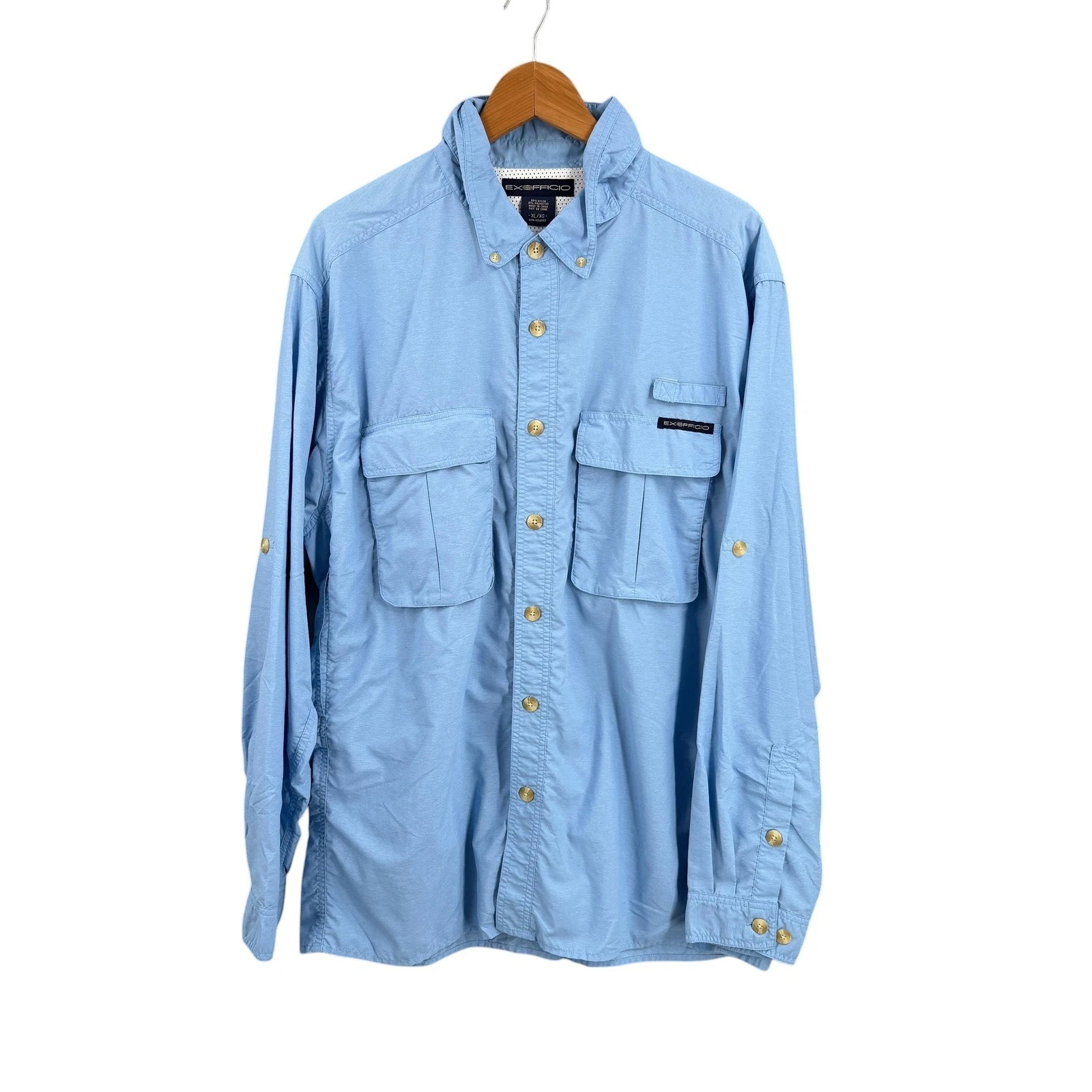 ExOfficio Shirt Blue Ventilated Roll Tab Nylon Fishing Hiking Travel Size XL
