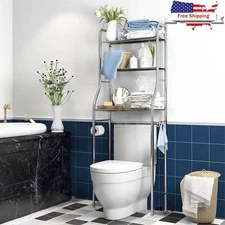 3-Tier Over Toilet Storage Rack Bathroom Organizer W/ Hooks Toilet Paper Holder