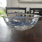 Pyrex 326 "Blue Floral Ribbon" Large clear glass nesting mixing bowl