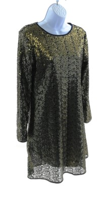 NY Collection Womens Dress Long Sleeve Round Neck Color Black and  Gold Lined