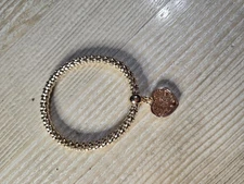 Gold Tone Stretch Bracelet with Heart Tree of Life Charm