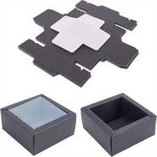 16sets Kraft Paper Cardboard Jewelry boxes with PVC Findings Square Black