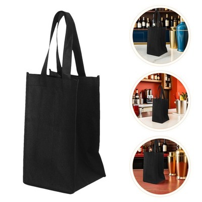 4Pcs Black Reusable Wine Bottle Tote Bags with Handle Fabric Carrier for Events