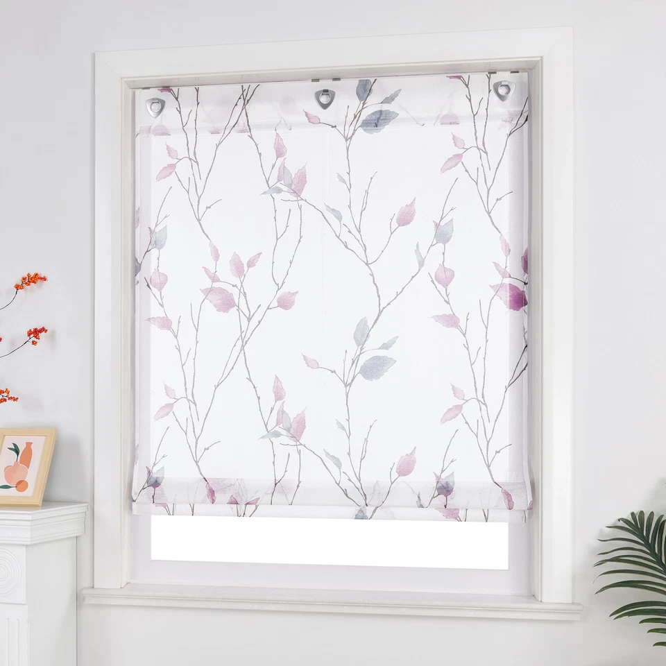 Transparent Raffrollo Blätter Raffgardine mit Ösen Küche Gardinen Vorhang Modern - Bild 4 von 4