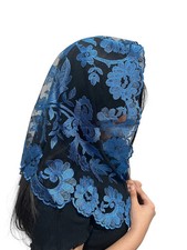 Catholic Church Mantilla Veil Holy Embroidery Lace Prayer Scarf Royal Blue