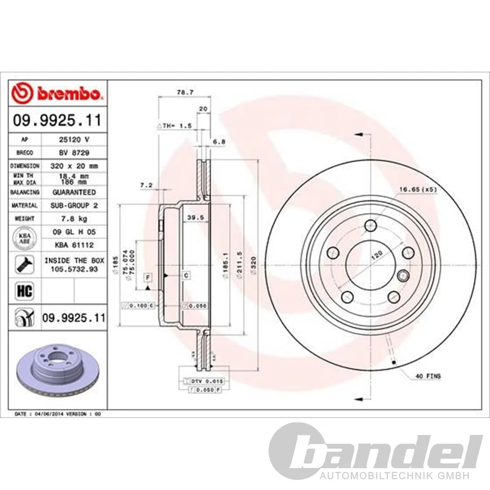 2X BREMBO Disques de Frein 320mm Aéré Internement Arrière Pour BMW X5 X6 - Photo 2/2