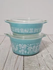 Vintage Pyrex Amish Butterprint  Turquoise 471 1 Pt And 473 1 Qt With Lids
