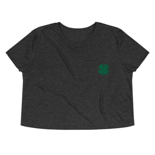 Crop T-Shirt "Four Leaf Clover" Ladies' Flowy Embroidered Crop Tee - Picture 3 of 9