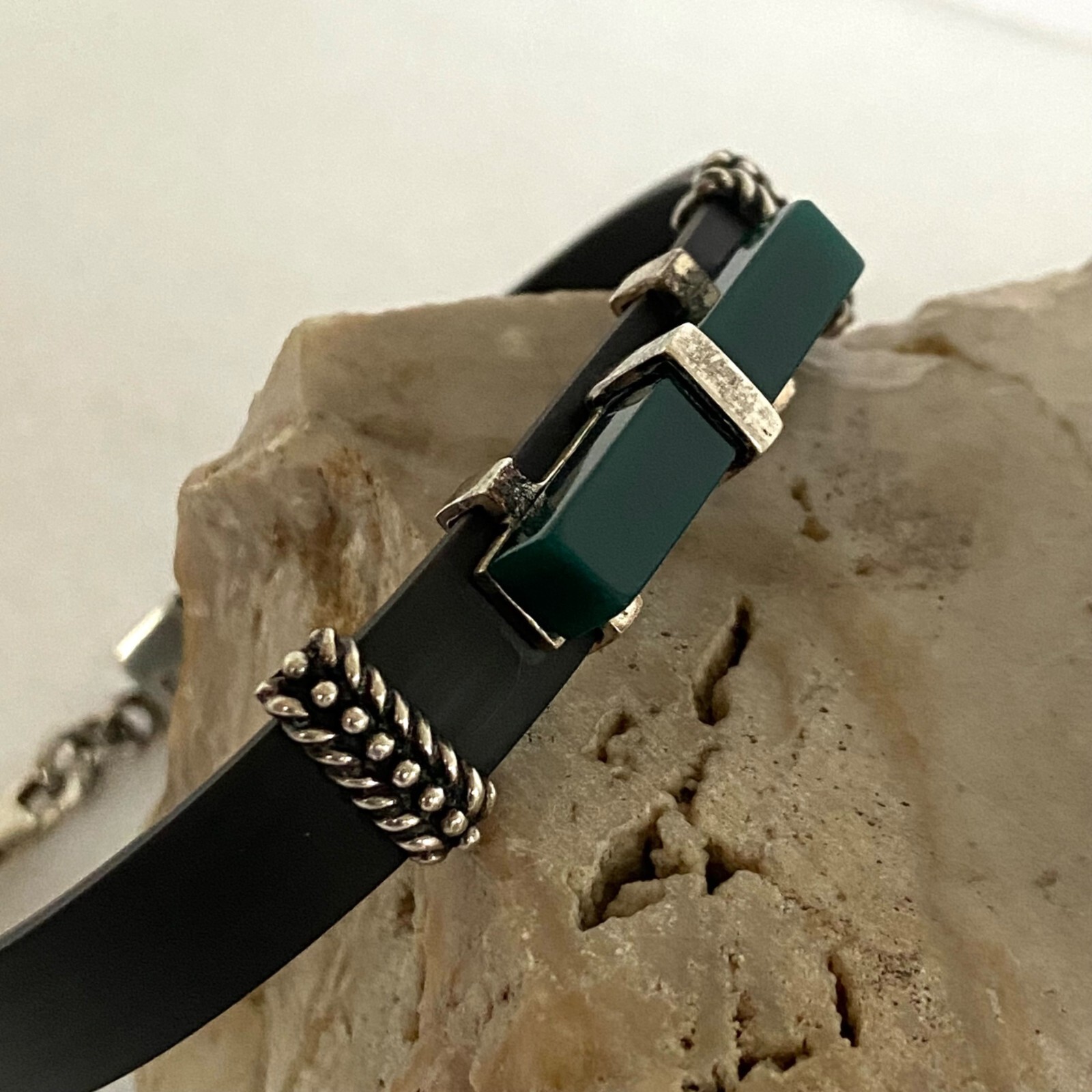 Sterling Silver 925 Rectangular Green Acrylic Bla… - image 20