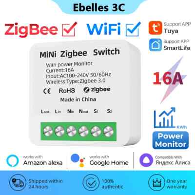 WiFi Zigbee Smart Switch with Energy Monitoring 16A DIY Light Switches Breaker