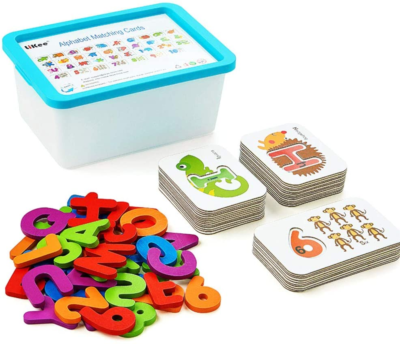 LiKee Alphabet Number Flash Cards Wooden Letter Puzzle ABC Sight