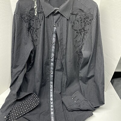 1991 19Ninety:One Button Shirt Mens XL Western Embroidered Black pinstripe pearl