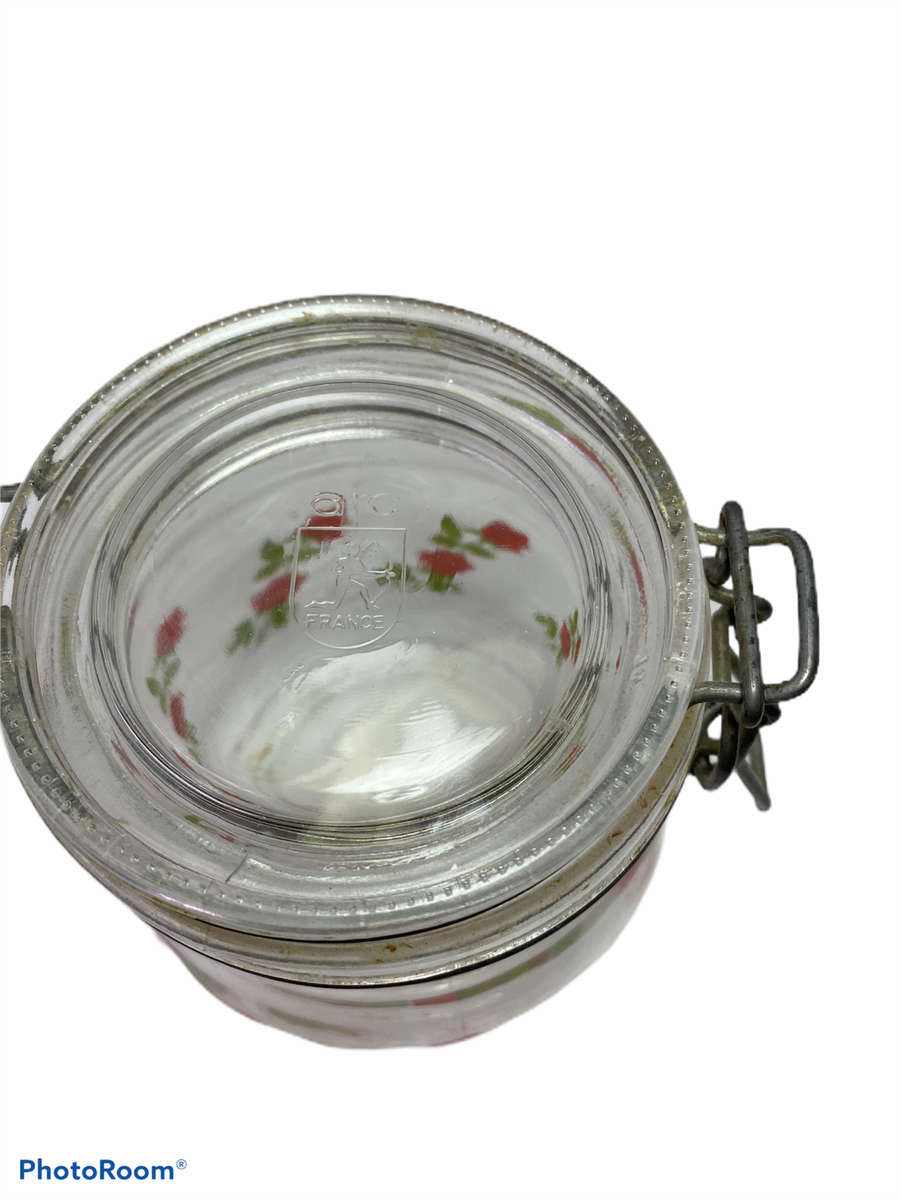 Vintage France Swing Top Glass Storage Jar with Red Roses | eBay