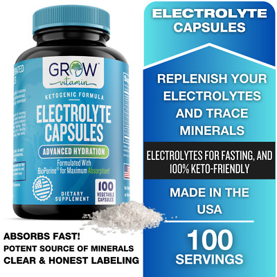 Electrolyte Tablets, 100 Capsules, Salt Tablets for Runners, Fasting, Keto
